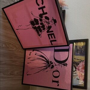 Chanel and Dior Pink Glitter Wall Art